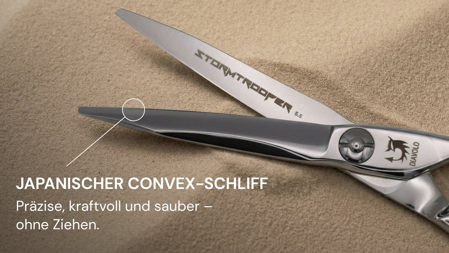 Friseurschere "Stormtrooper" – Macht der Bewegung von DIAVOLO mit japanischem Convex-Schliff für präzises Haarschneiden.