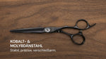 Friseurschere "Black Titanium" – Ästhetik der Elemente von SHIDOSHA mit robustem Kobalt- und Molybdänstahl für präzises Schneiden.