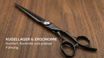 Friseurschere "Black Titanium" – Ästhetik der Elemente von SHIDOSHA mit ergonomischem Griff und hochwertigem Kugellager.