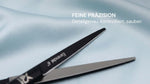 Friseurschere "Earendel Black" – Poesie der Nacht von LEADER mit scharfem, präzisem Schnitt für professionelle Haarschneidewerkzeuge.