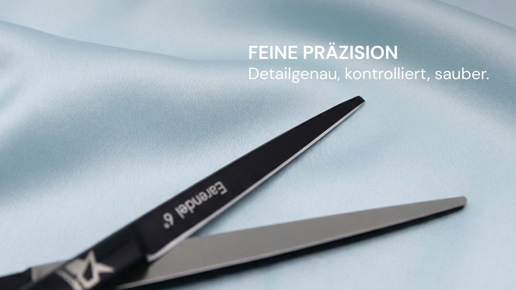 Friseurschere "Earendel Black" – Poesie der Nacht von LEADER mit scharfem, präzisem Schnitt für professionelle Haarschneidewerkzeuge.