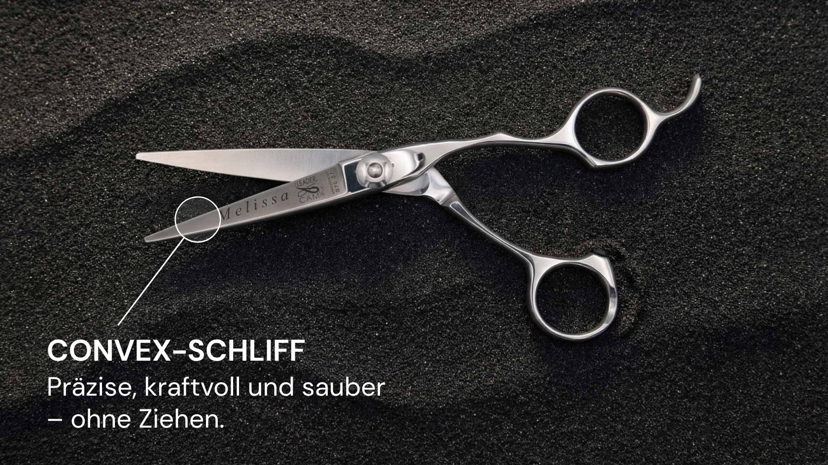 Friseurschere "Melissa" – Süße der Sehnsucht von LEADER mit präzisem Convex-Schliff für sauberes Haar schneiden