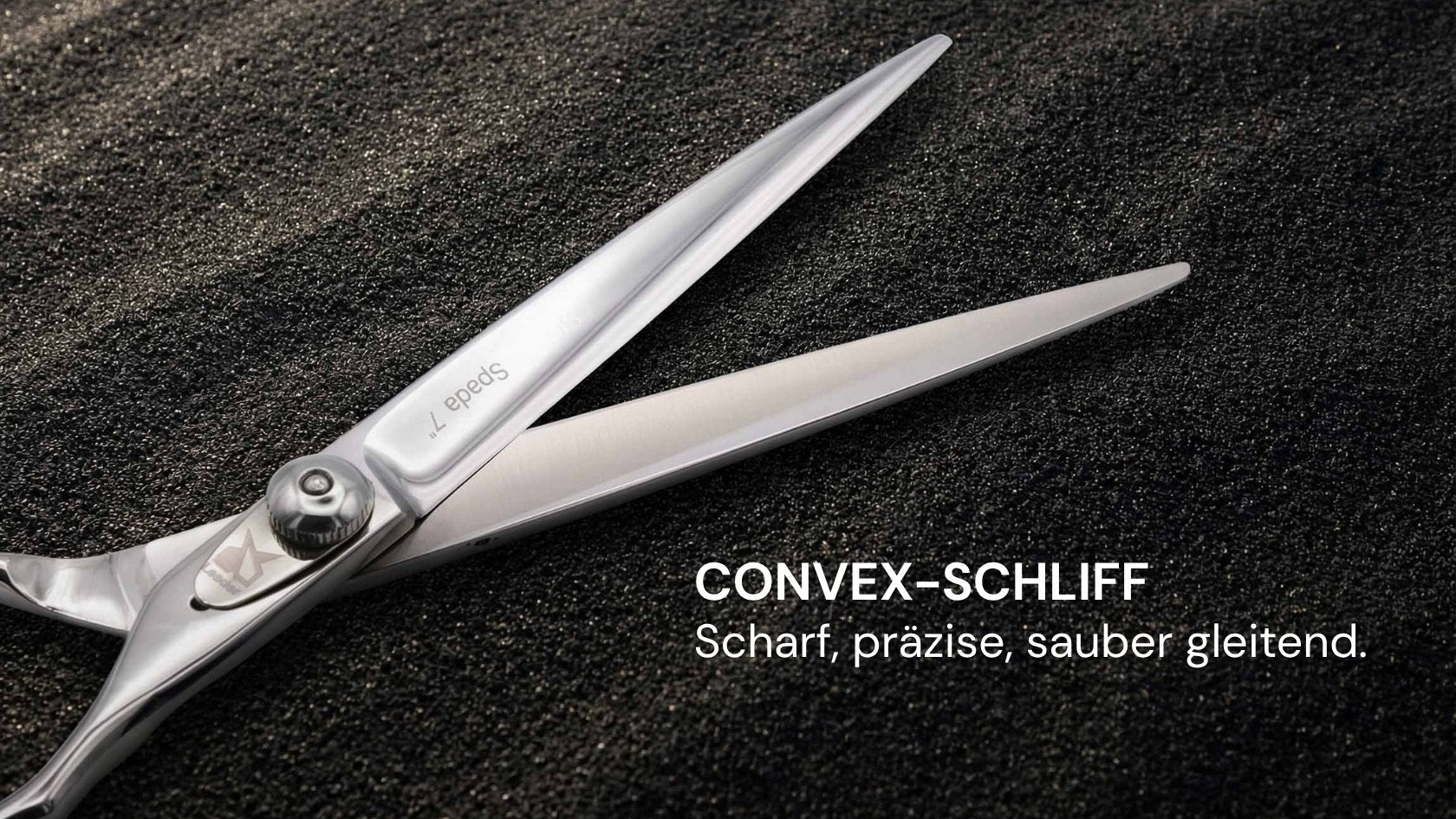 Friseurschere "Spada" – Die Schwertschere von LEADER mit präzisem Convex-Schliff für sauberes Schneiden.